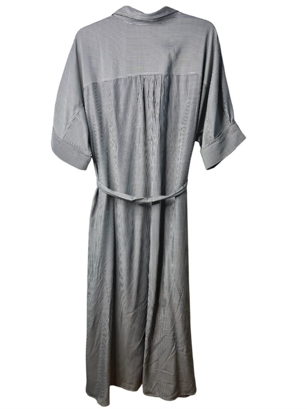 Max Studio Pin Stripe Button Down Shirt Dress Tie Waist Gray White SZ XL NWT - Picture 6 of 9